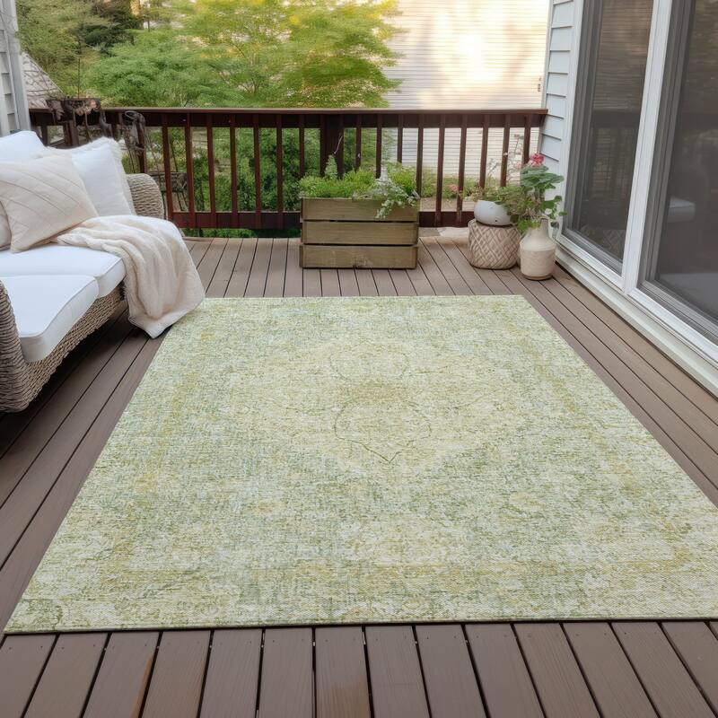 Machine Washable Indoor/Outdoor Traditional Global Chantille Rug - Sage - 5' x 7'6"