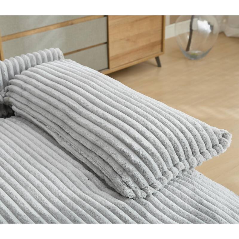 Oversized Double Lounge Chaise Reclining Sleeper Sectional Sofa Bed Corduroy Deep Seat Couch with 4-Gear Adjustable Backrest