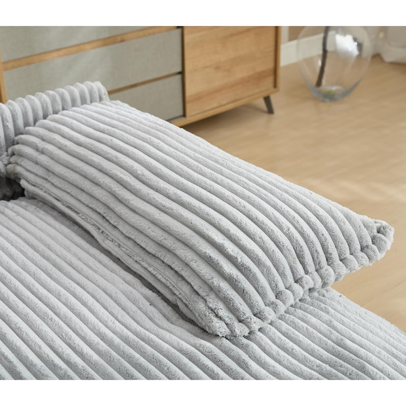 Reclining Sleeper Sofa Bed Single Chaise Lounge Corduroy Upholstered Lounge Couch Chair with Adjustable Backrest and Pillows