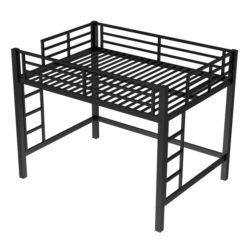 Full Size Metal Loft Bed, Loft Bed with Easy Climbing Ladder and Guardrails , Black