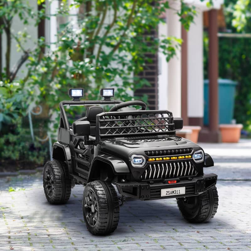 12V Kids Electric Car with Parent Remote Control, Black Ride-On Car Off-Road Toy Car with Music & 3 Speeds - Black
