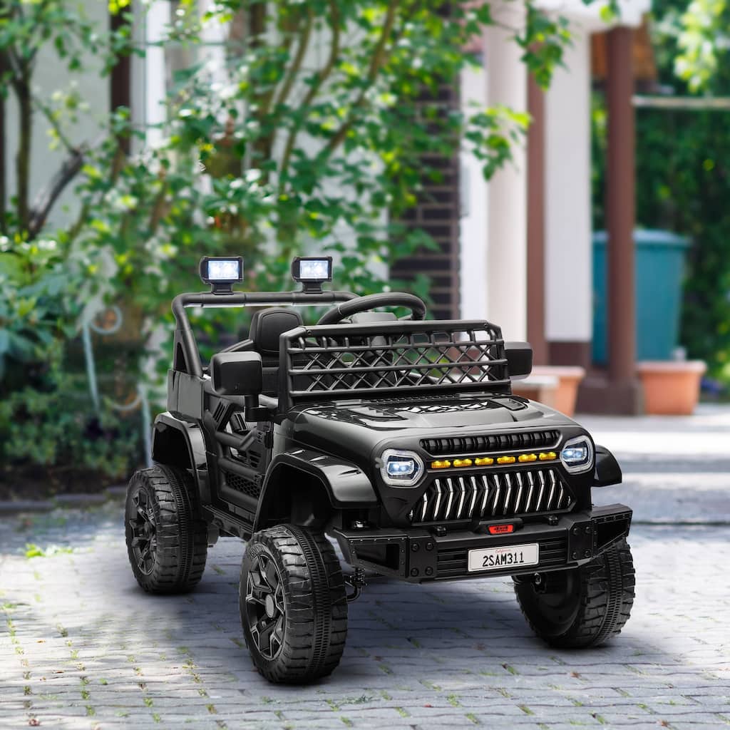 12V Kids Electric Car with Parent Remote Control, Black Ride-On Car Off-Road Toy Car with Music & 3 Speeds