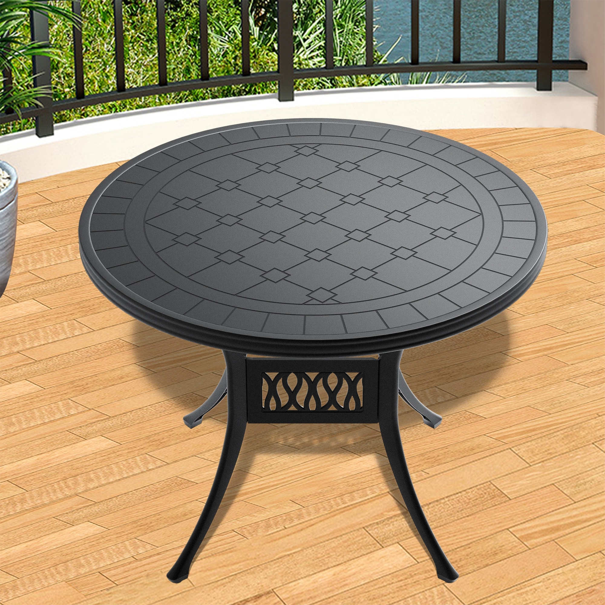 39.37-inch Cast Aluminum Patio Dining Table with Frame and Carved Texture on the Tabletop