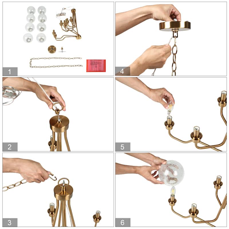 Modern Glam Gold 8-Light 2-Tier Chandelier 37.4 IN. Large Glass Lights - D 37.4" x H 25.1"