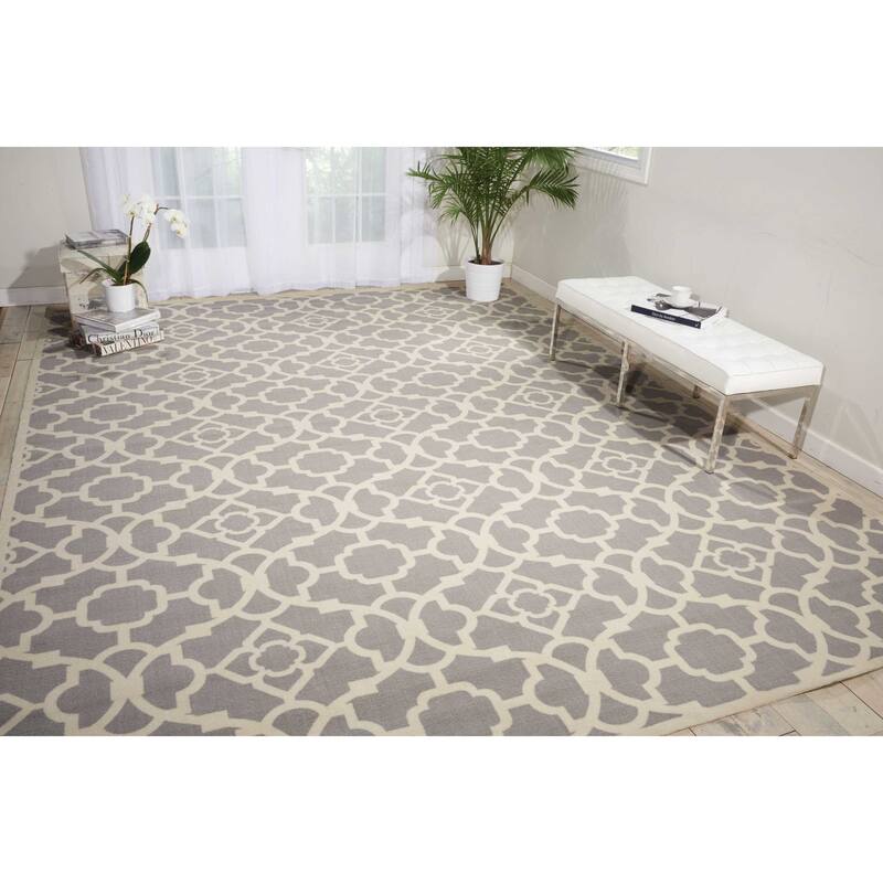 Porch & Den Eckford Modern Moroccan Lattice Indoor Outdoor Area Rug - 10' x 13' - Grey