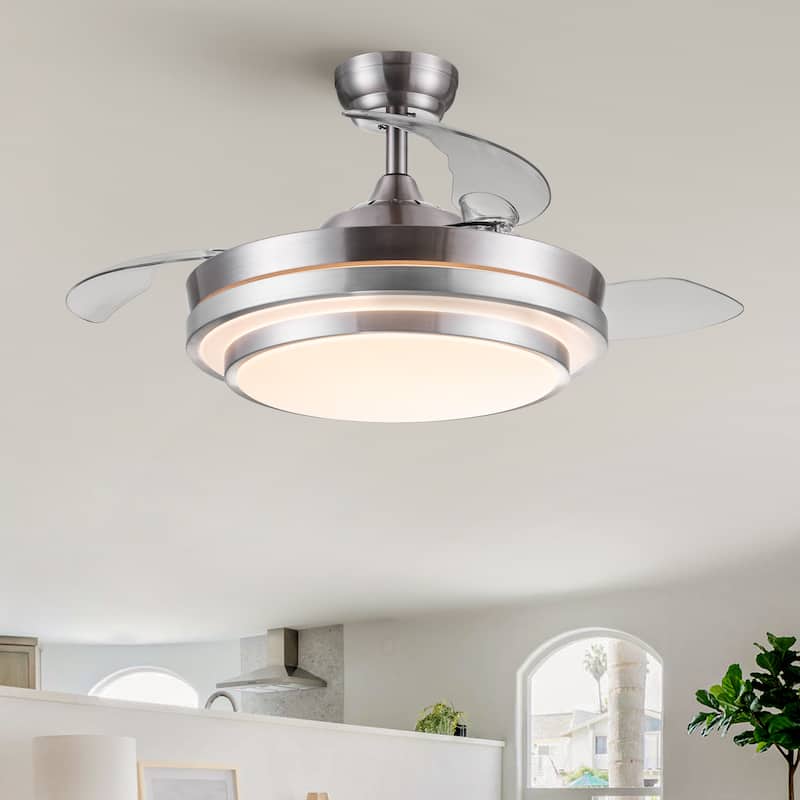 YUHAO Modern 42 in. Indoor Nickel Retractable Blades Ceiling Fan with Light Kit and Remote Control - 42 Inches