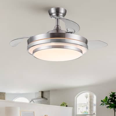 YUHAO Modern 42 in. Indoor Nickel Retractable Blades Ceiling Fan with Light Kit and Remote Control - 42 Inches