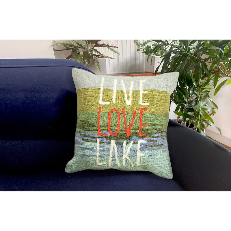 Liora Manne Frontporch Live Love Lake Indoor/Outdoor Pillow Water 18" x 18"