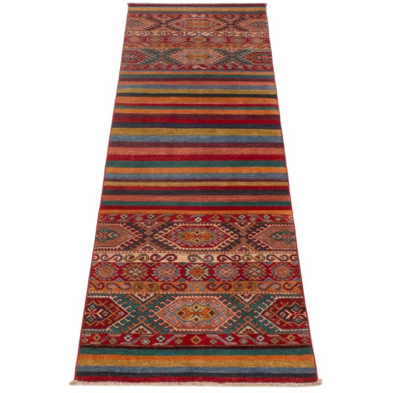 ECARPETGALLERY Hand-knotted Uzbek Ghazni Red Wool Rug - 2'8 x 9'6