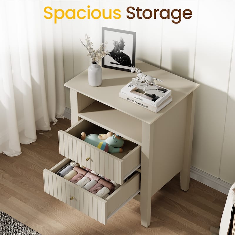 Modern Fluted Nightstand with 2 Drawers
