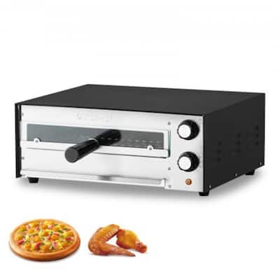 Black-Silver 1450W Electric Pizza Oven with Timer and Temperature Knob - 18.19 L x 15.55 W x 7.28 H in.