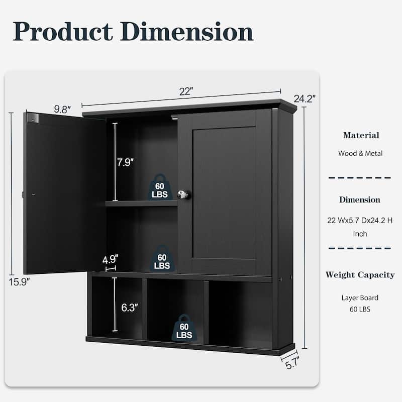 Futzca Bathroom Cabinet Wall Mounted, Storage Cabinet with Doors and Shelves