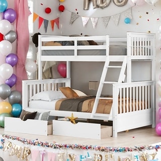 Twin-Over-Full Bunk Bed with Ladders and Two Storage Drawers