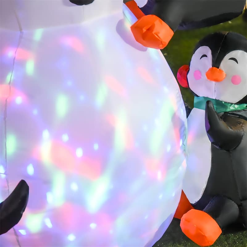6ft Holiday Inflatable Penguin Display with Snowman and Multicolor LED Lights for Outdoor Yard Decor