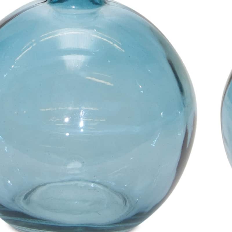 HomeRoots Set of Two 6" Blue Glass Round Table Vases - 4.75