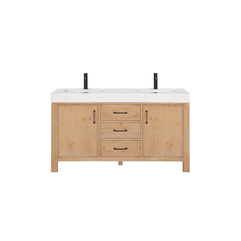 Miseno MV-NM-703860M León 60" Free Standing Double Basin Vanity Set - Fir Wood Brown / Lightning White - Wood Finish