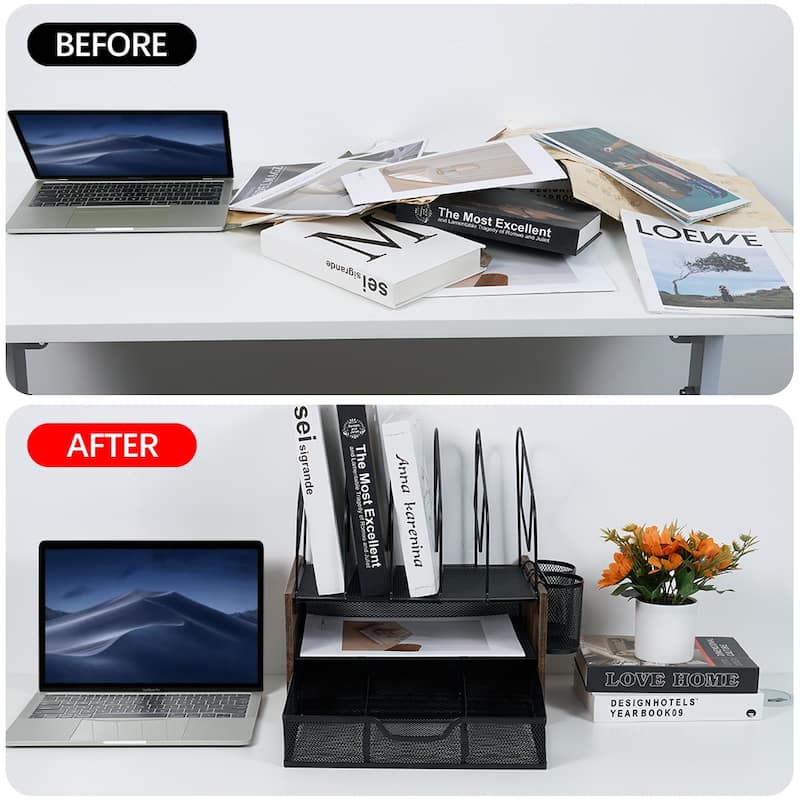 Desktop Organizer Desk Accessories With File Letter Holder And Drawer
