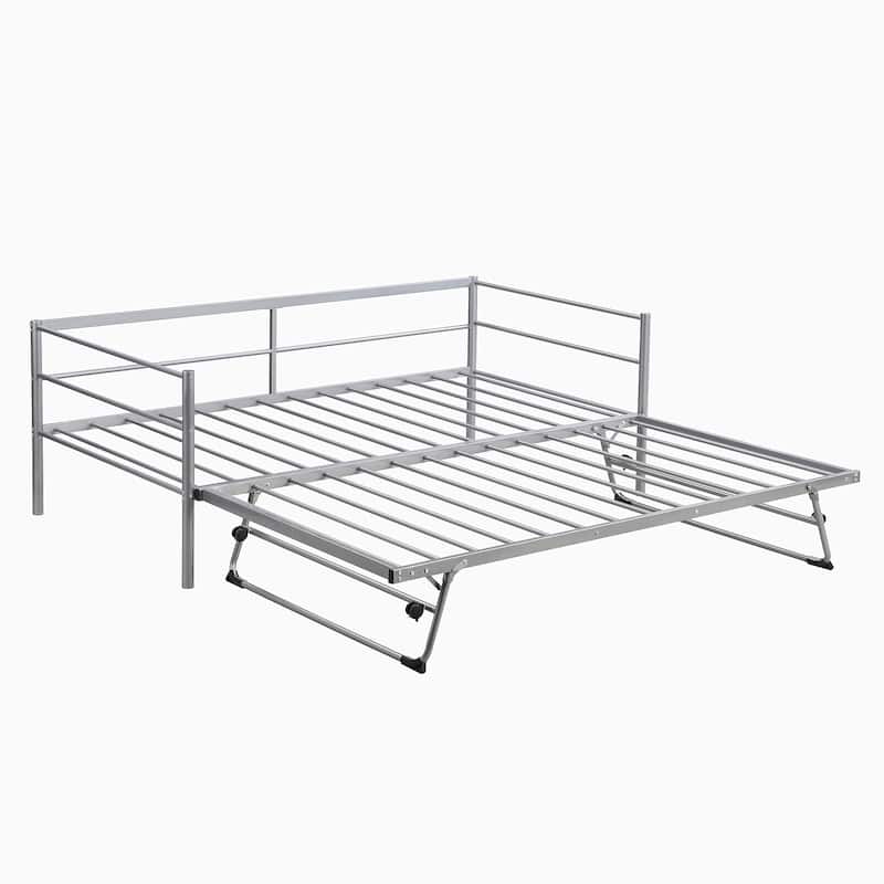 Twin Size Metal Daybed with Adjustable Trundle
