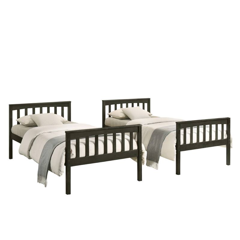 Clayfell Ames Twin Over Twin Solid Wood Bunk Bed Frame, Convertible, Sturdy Guardrails, Easy Assembly