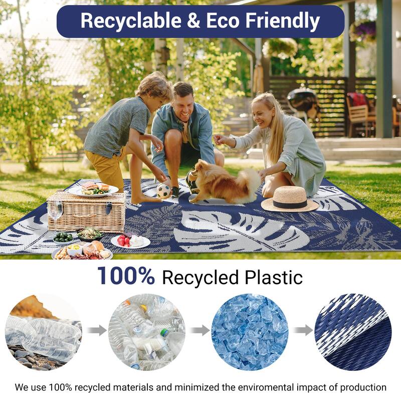 Outdoor Rug Waterproof Reversible Rug Modern Leaves Plastic Straw Area Rug