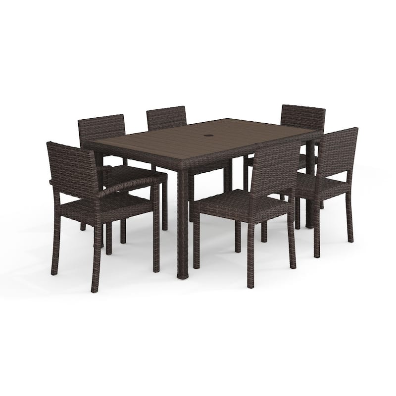 Martha Stewart 7pc Rattan Patio Dining Set - 6 Chairs, Table - 62"D x 39"W x 30"H - Brown