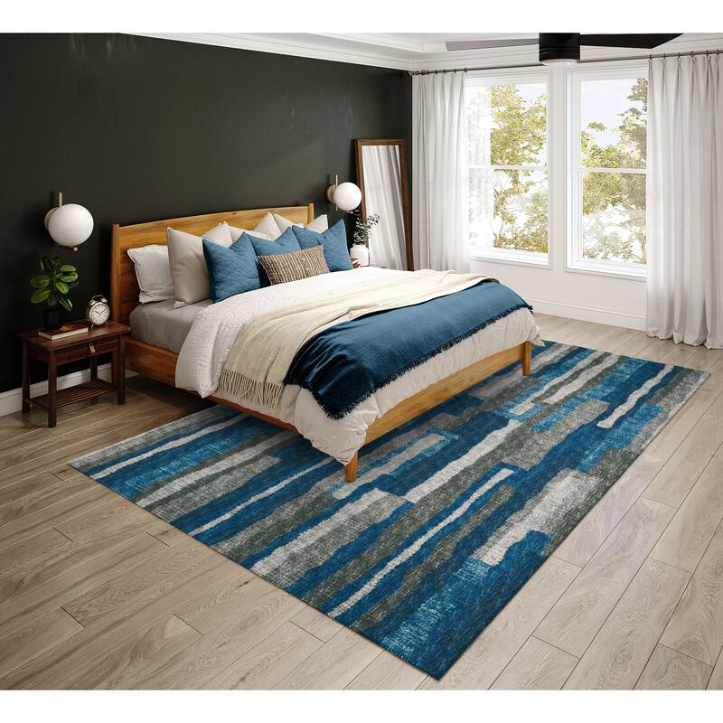 Indoor/ Outdoor Addison Bravado Abstract Striped Washable Area Rug - 9' x 12' - Blue