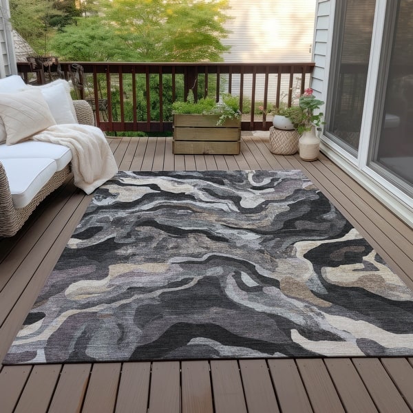 slide 2 of 7, Machine Washable Indoor/Outdoor Modern Brushstrokes Chantille Rug Granite - 10' x 14'