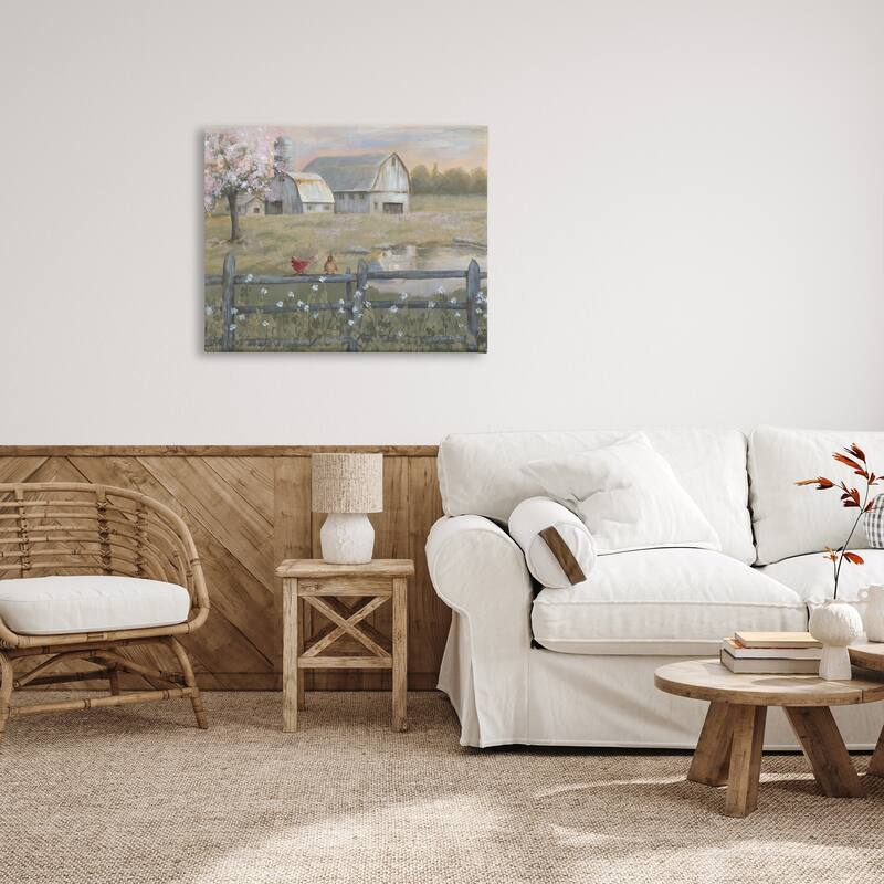 Stupell Blossoming Trees Birds Perched Country Farm Fence Canvas Wall Art, Design by Pam Britton