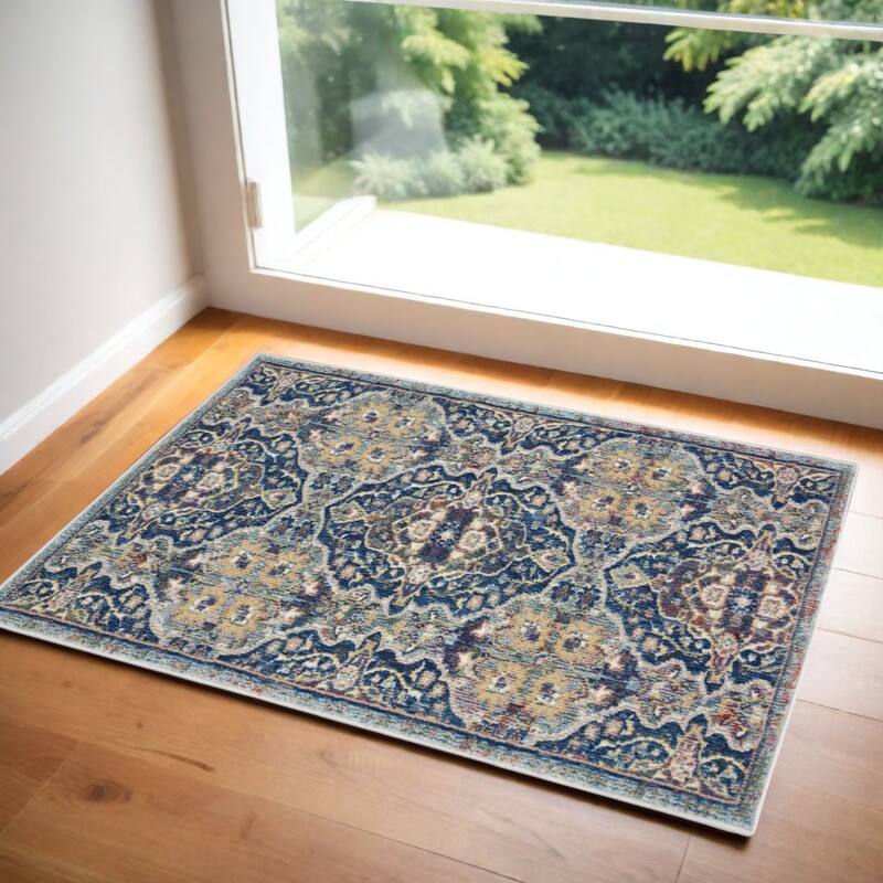 Power Loomed Distressed Floral Traditional Non Skid Area Rug - 48' X '24' X '0.5 - Oxford Blue - Rectangle