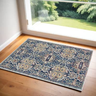Power Loomed Distressed Floral Traditional Non Skid Area Rug