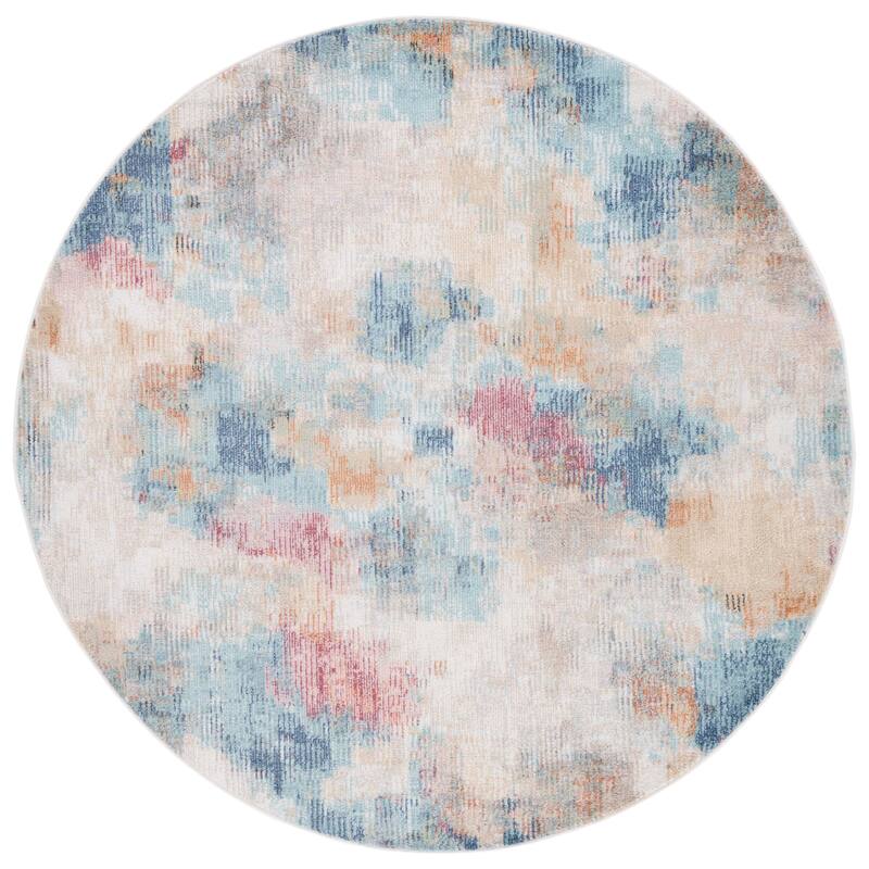 SAFAVIEH Phoenix Nelly Modern Abstract Rug - 6'7" Round - Aqua/Gold Rose