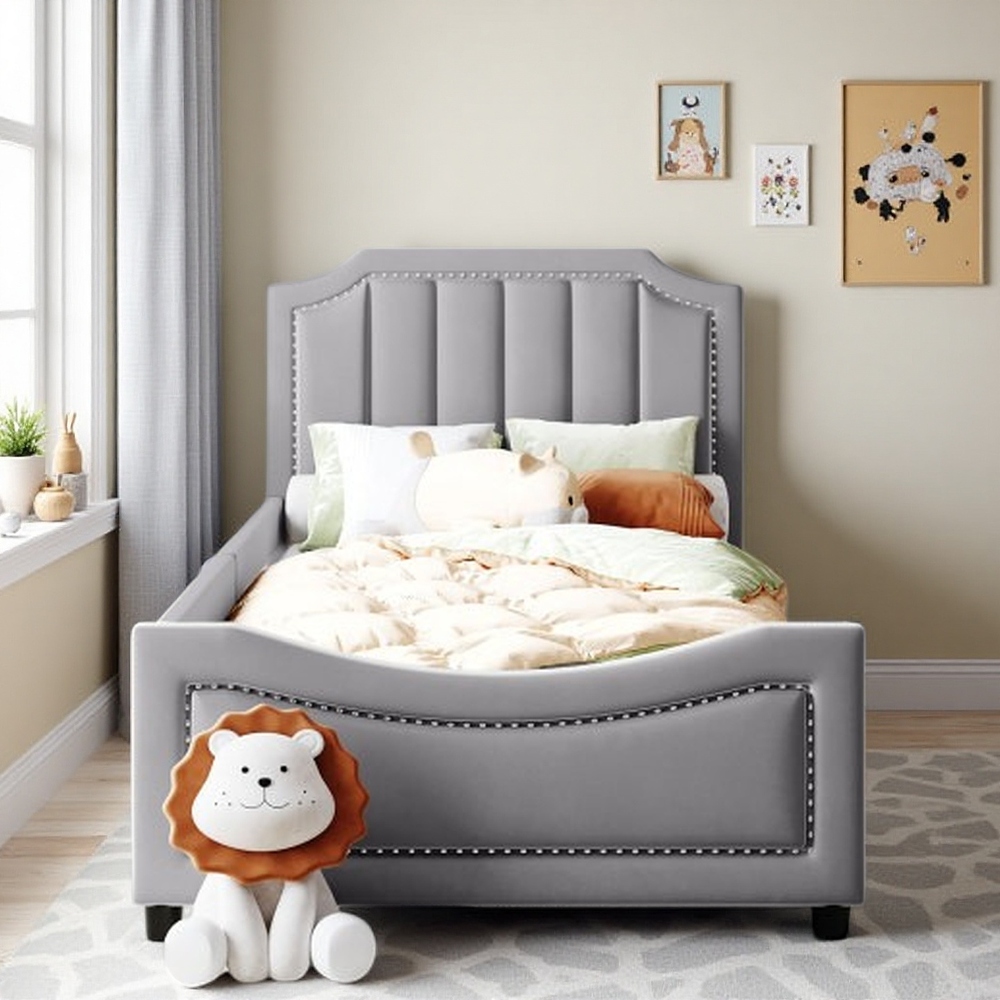 Twin Upholstered Daybed with Scalloped Velvet Headboard, Sturdy Wood Frame, No Box Spring Needed