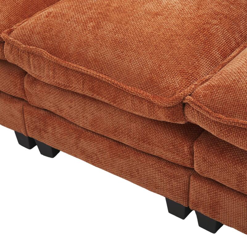 Chenille U-shape Sectional Sofa with Chaise and Storage Ottoman, Modular Couch with USB/Type-C Ports, Side Pockets, Phone Holder