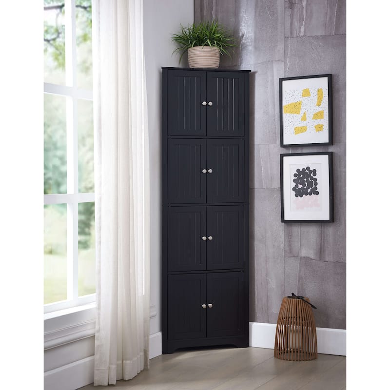4-Tier Corner Kitchen Pantry Storage Cabinet with 8 Doors, Black