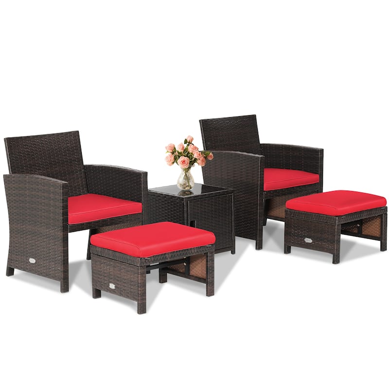 Costway 5PCS Patio Rattan Furniture Set Ottoman Cushioned W/Cover - See Details