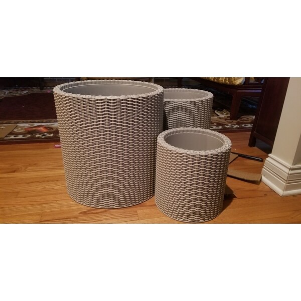 top product reviews for keter round cylinder plastic resin rattan garden planters 3 piece set 12060848 overstock