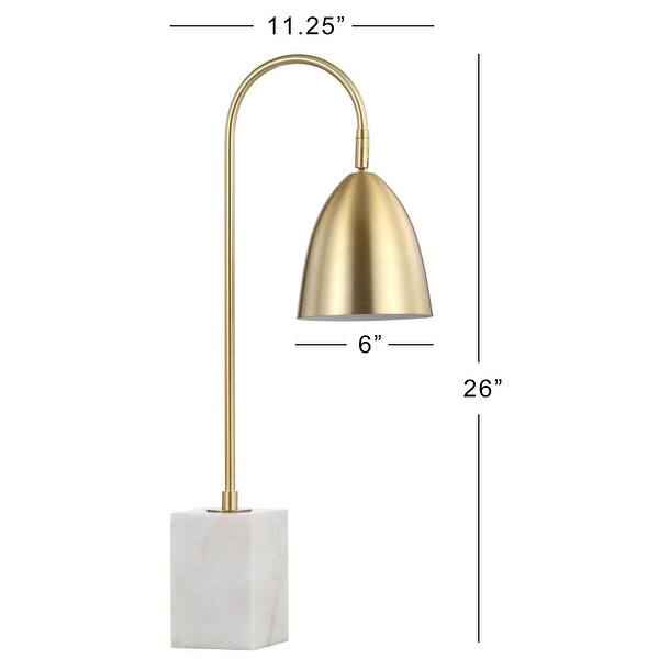 Vaughn 26" Gold Arched Metal with Marble Base LED Table Lamp, Brass Gold/White by JONATHAN Y