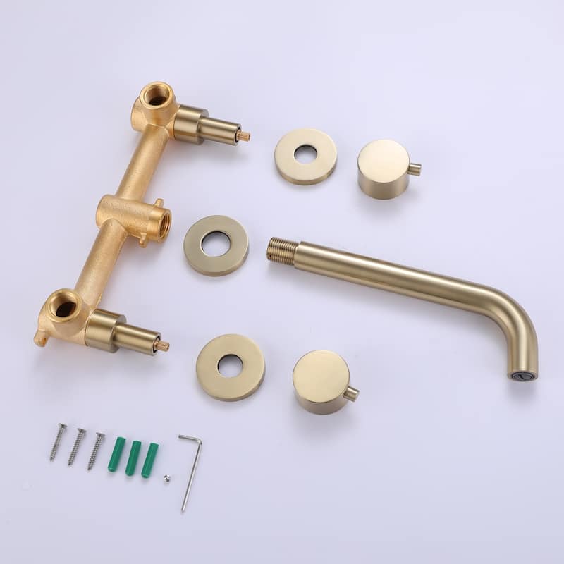 8 in W*8.23 D Solid Brass 2-Handle Wall Mounted Bathroom Sink Faucet