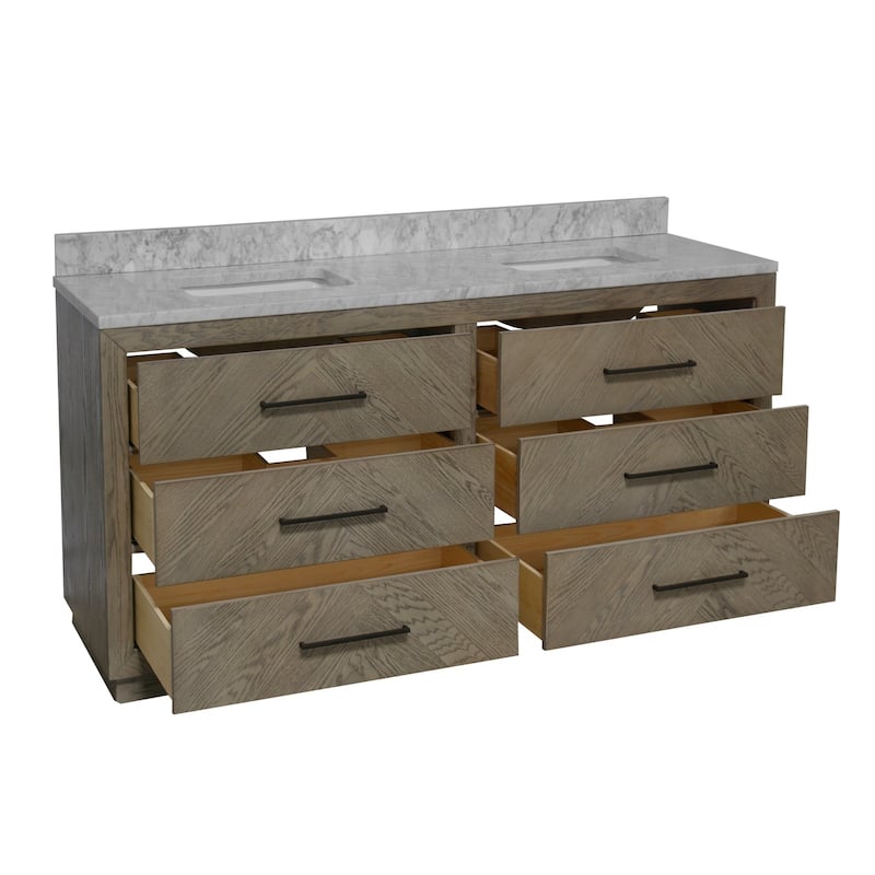 KitchenBathCollection Avery 72" Double Bathroom Vanity with Carrara Marble Top