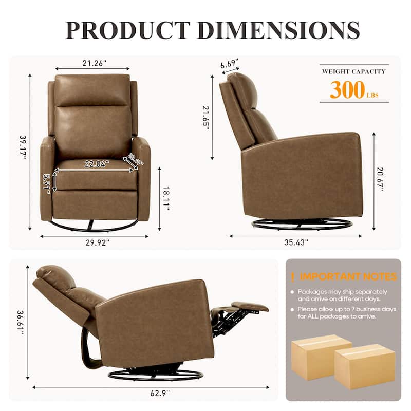 Modern Swivel Recliner Chair with Glider Rocking Motion High Back PU Leather Upholstery