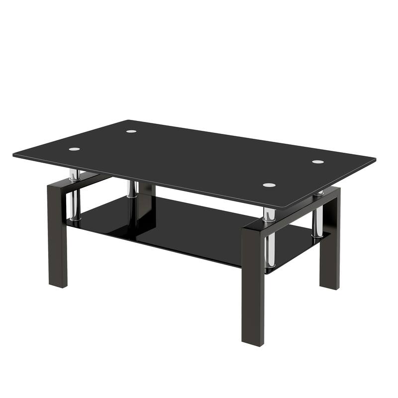 Tempered Glass Coffee Table, 2-Tier End Table, Modern Coffee Table