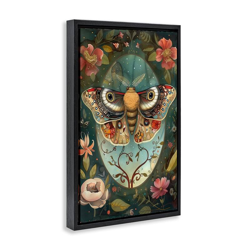 Stupell Ornate Botanicals & Moth Framed Floater Canvas Wall Art Design By The Dutch Lady