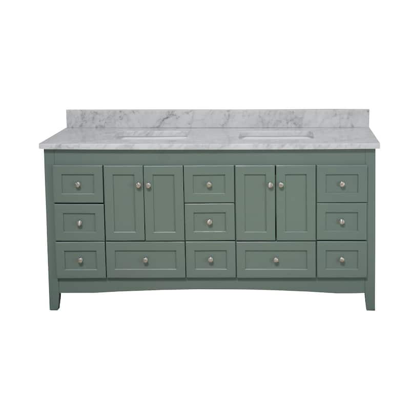 KitchenBathCollection Abbey 72" Double Bathroom Vanity with Carrara Marble Top