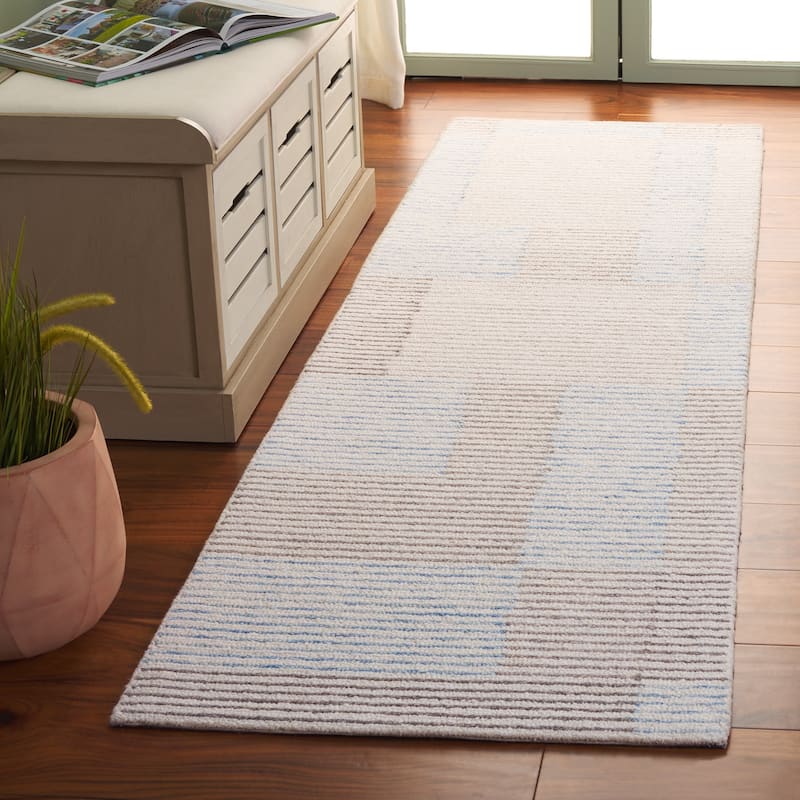 SAFAVIEH Handmade Metro Naana Modern Wool Rug - 2'3" x 8' Runner - Ivory/Light Blue