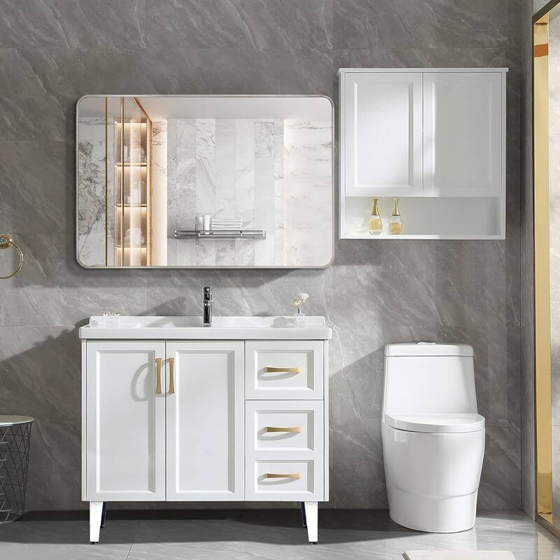 30x40 Inch Metal Framed Rectangular Rectangular Bathroom Mirror for Wall