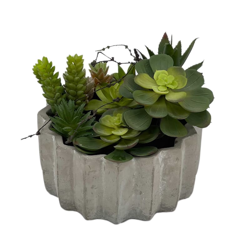 HomeRoots 8" Green Artificial Succulents in a Gray Planter - 7.00 in. x 7.87 in. x 7.00 in.