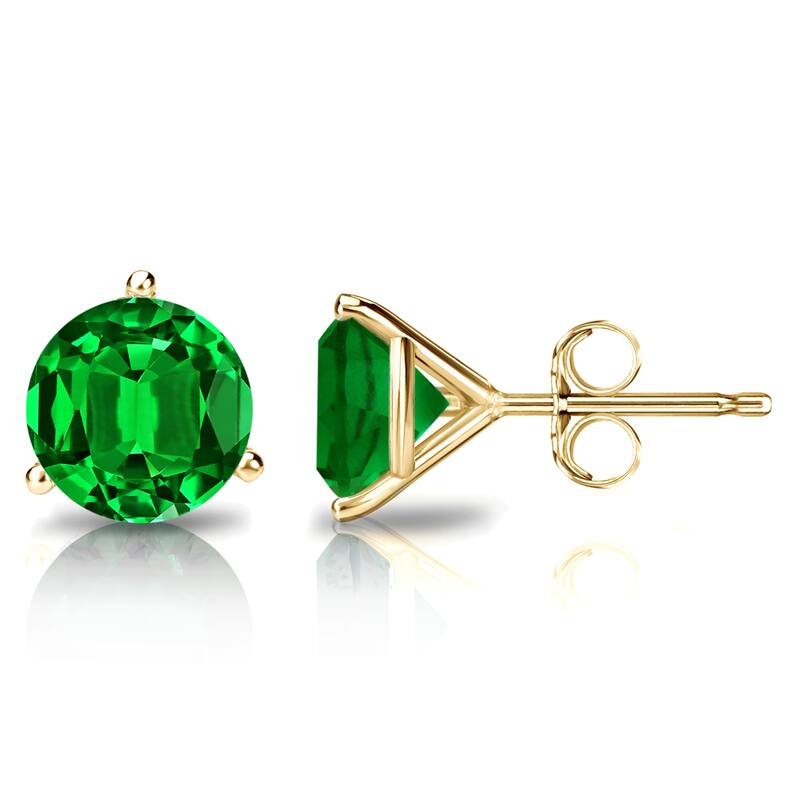 Auriya 14k Gold Lab Grown Gemstone Green Emerald Stud Earrings Round 0.25 to 5.00 ct. tw. 3-Prong Martini Push-Back - 0.50ct tgw. - Yellow