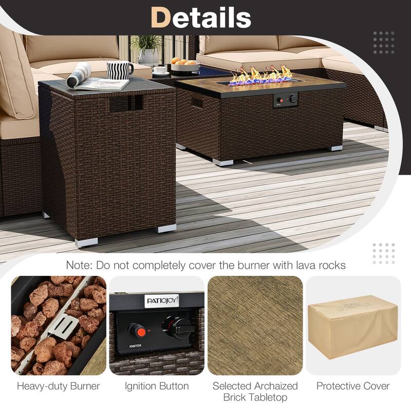 Gymax 12 PCS Outdoor Patio Wicker Sectional Sofa Set w/ 32'' Propane