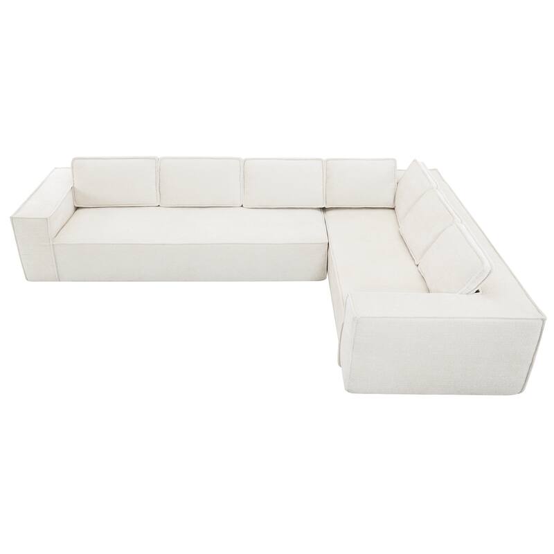 129.5" Chenille Modular Sectional Sofa with Wrinkle-Resistant Fabric, 6-Seater L-Shaped Cloud Couch, No Assembly Required