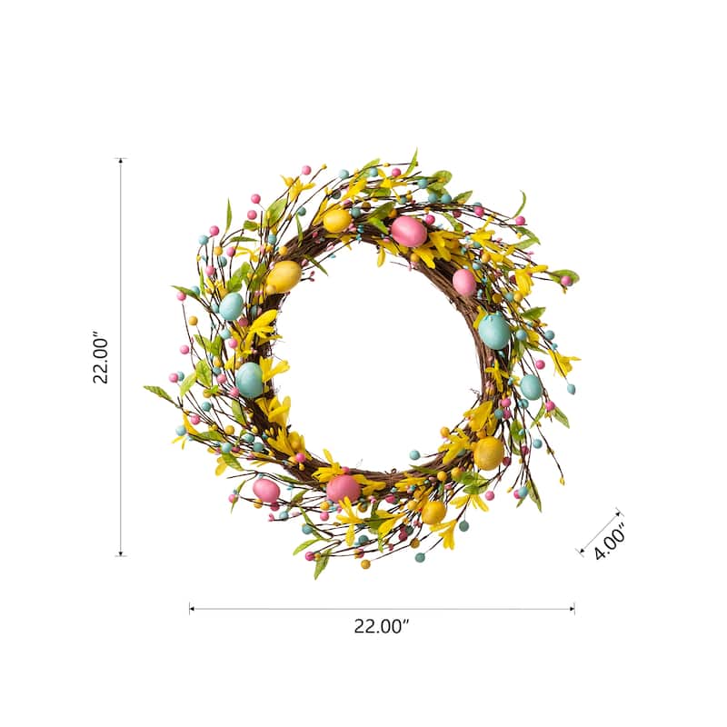 Glitzhome 22"D Artificial Easter Spring Eggs Berries Wreath for Front Door Wall Decor